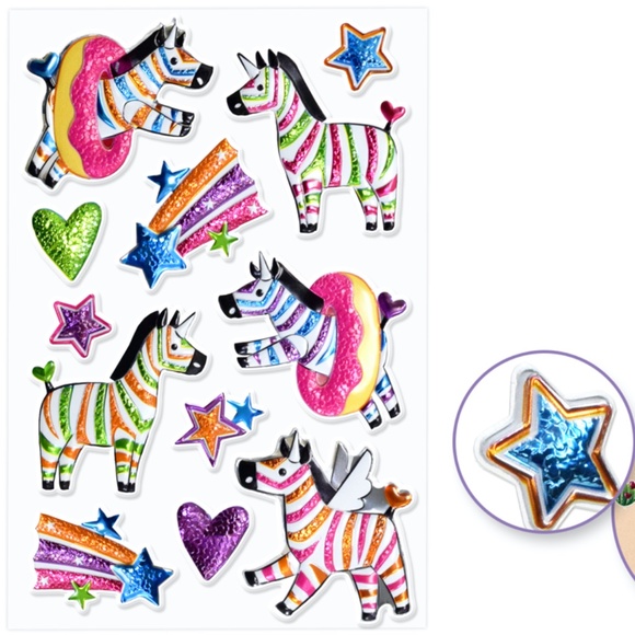 12 3D Puffy Foil Zebra Stickers (1 Sheet) - Picture 1 of 4